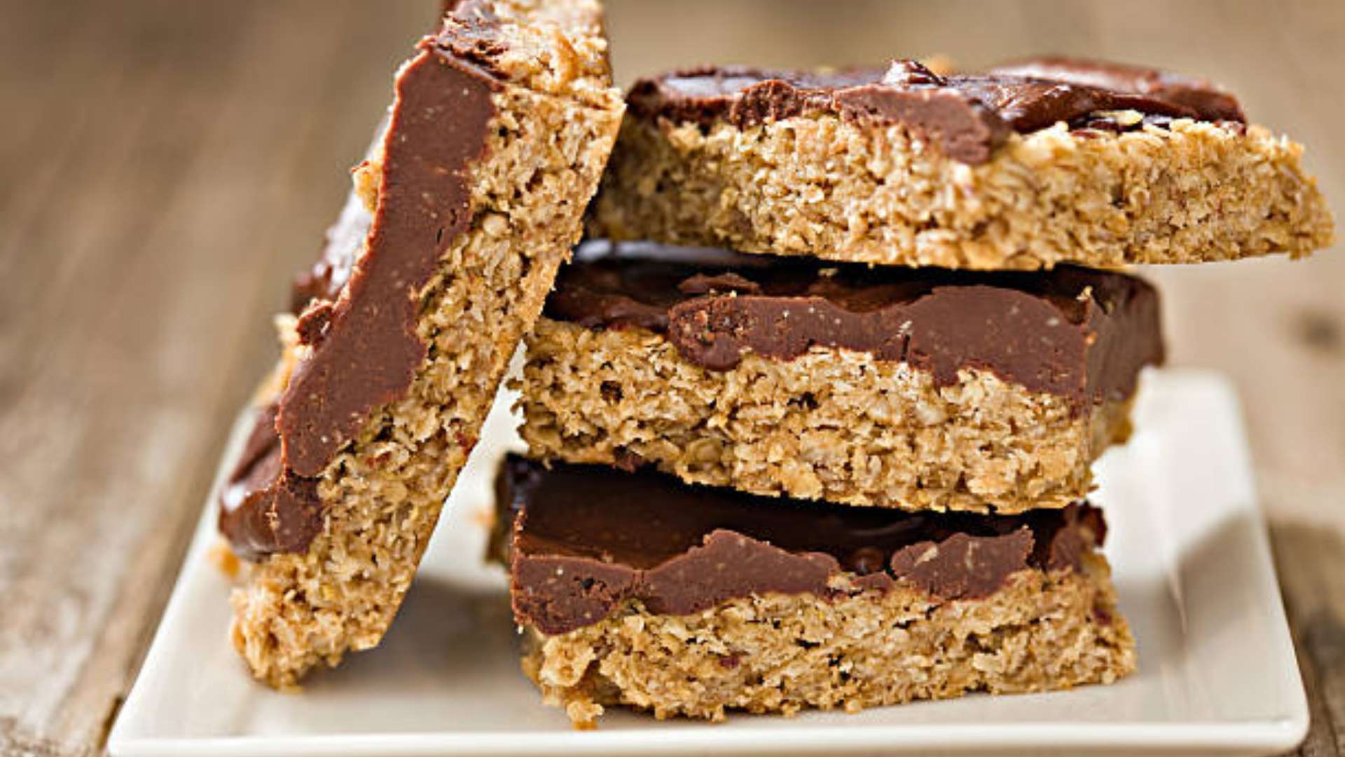Peanut Butter & Chocolate Protein Dessert Bars on a plate