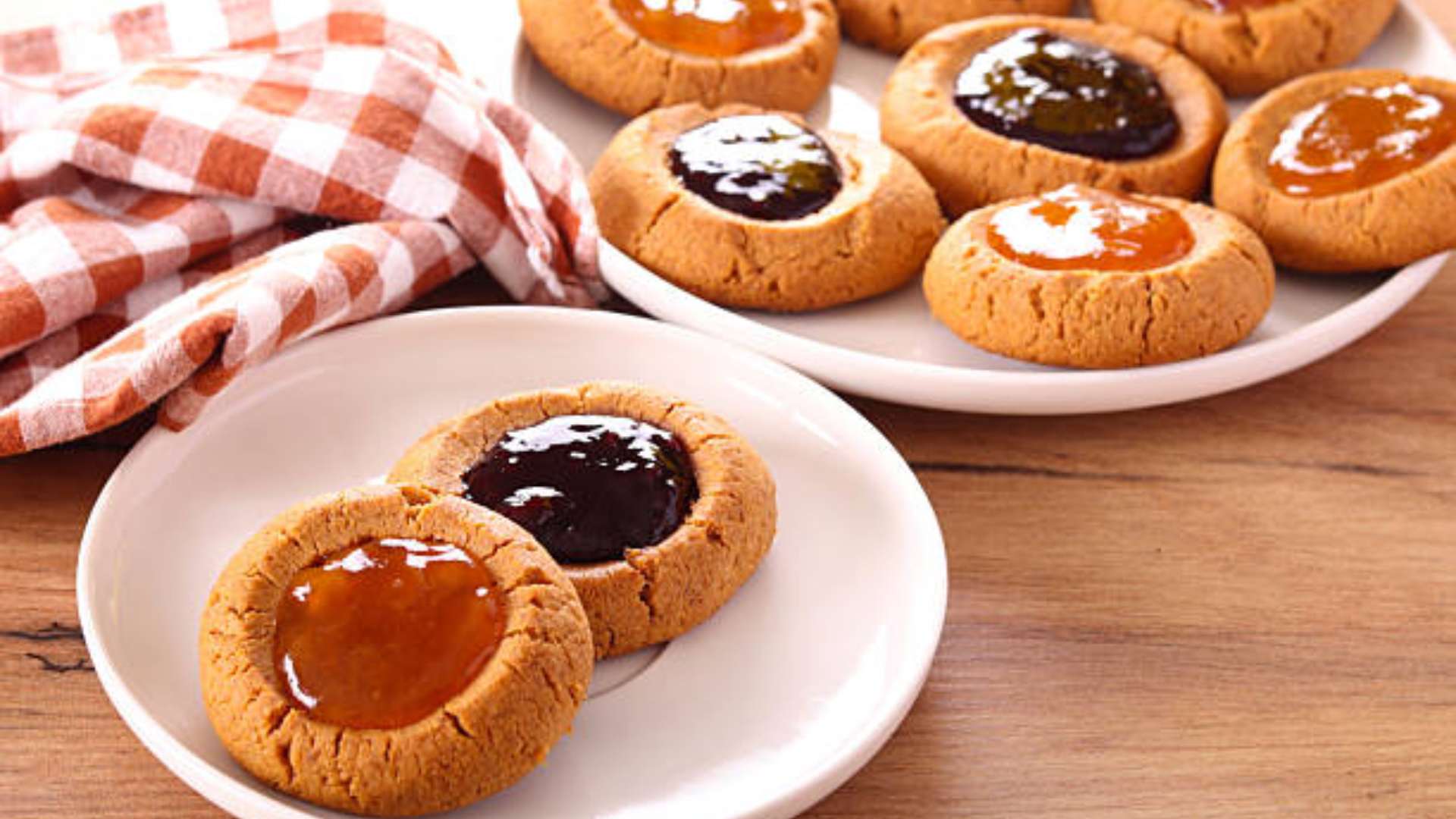 Sugar-free thumbprint cookies on a plate, ready to enjoy.
