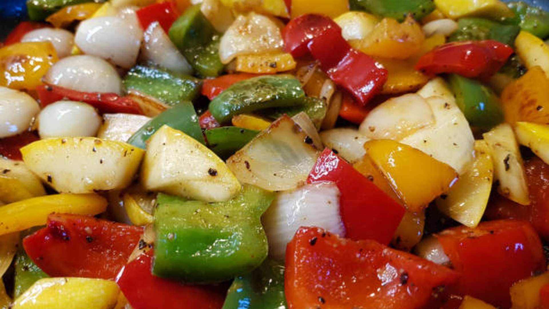 A vibrant mix of rainbow roasted veggies fresh out of the oven.